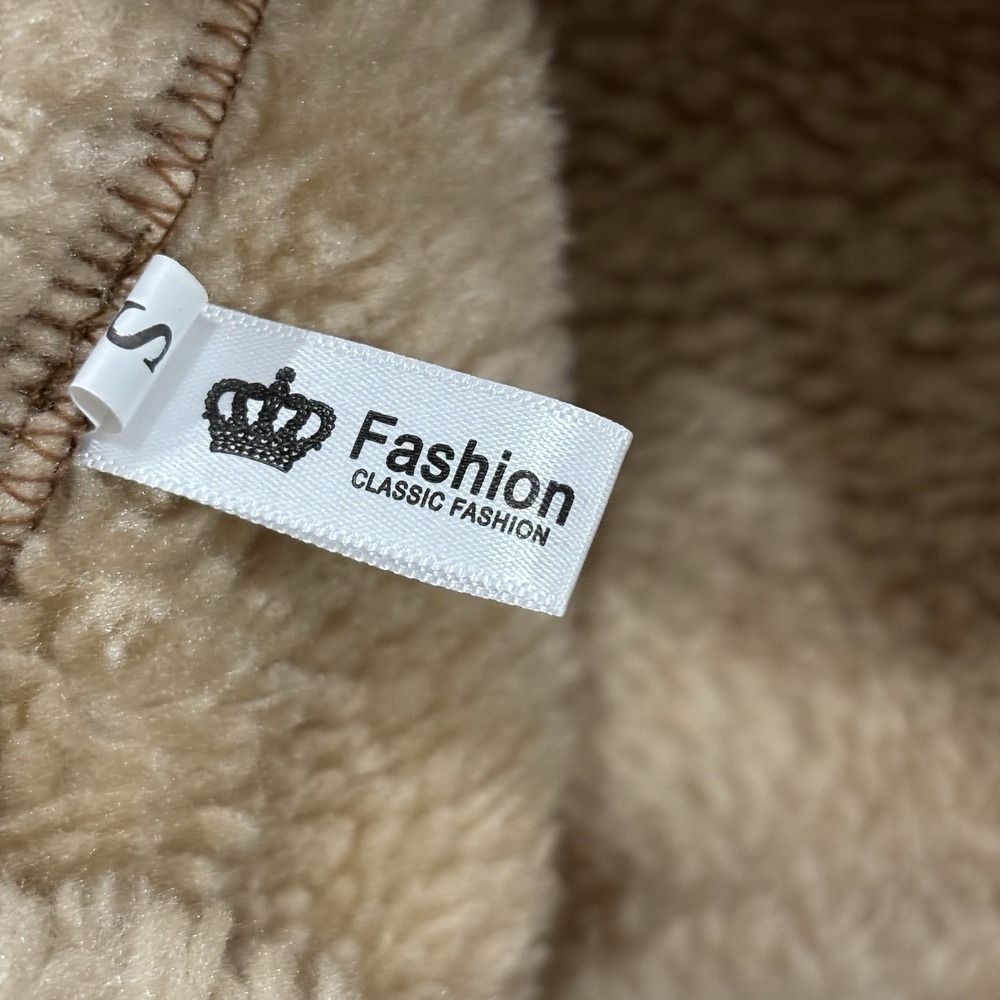 Fashion Classic Sherpa Faux Suede Jacket Womens S - M Button Quiet Luxury Beige - Picture 2 of 7